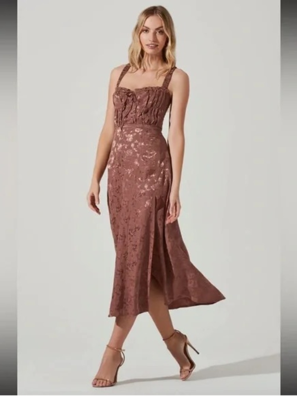 ASTR Mauve-Brown Lace Midi Dress with Adjustable Straps